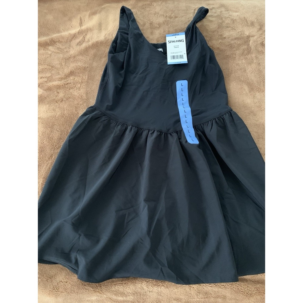 Spalding Womens Lightweight V-Neck Stretch Fit Active Mini Dress Black Large NWT